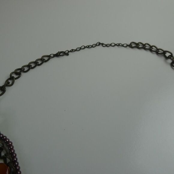 Multi Strand Grey Orange Red Beaded Faux Pearl Stone Plus Size Friendly Necklace - Picture 7 of 8